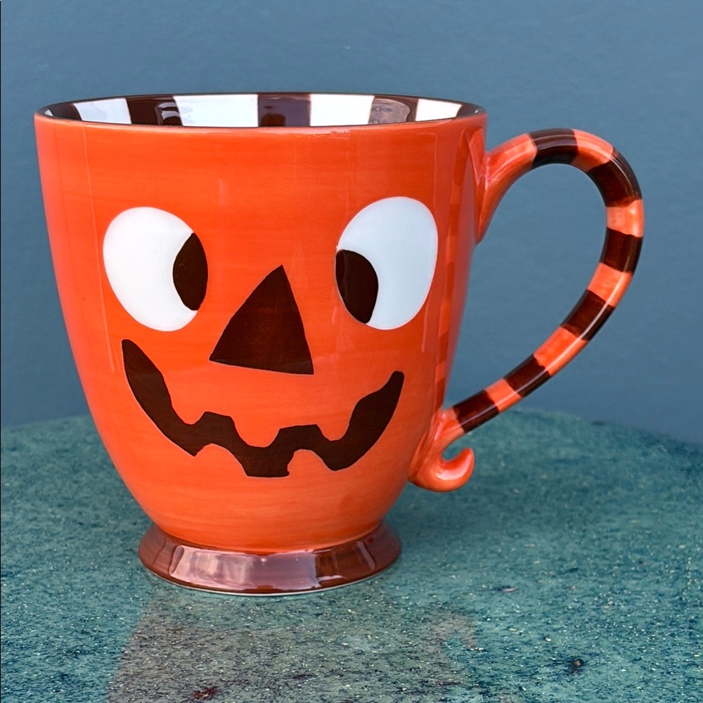 Vintage Starbucks Halloween Jack O’Lantern Monster Orange Stripe 2007 Mug